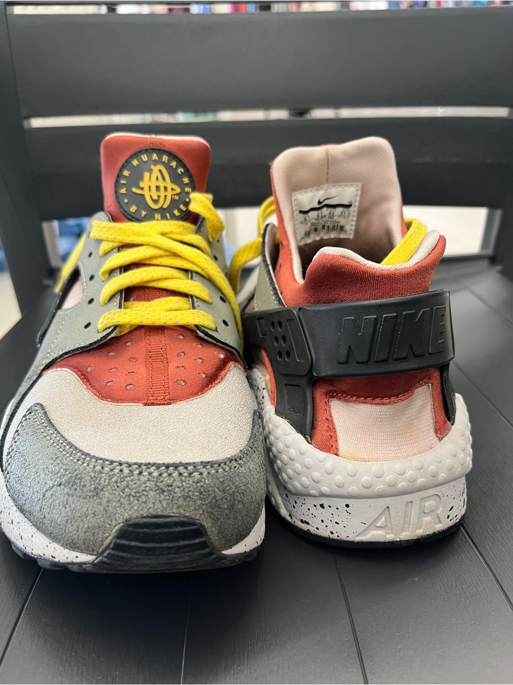 Nike Men’s size 9.5 Multicolor Huarache-Sneakers - Red, Gray, Yellow